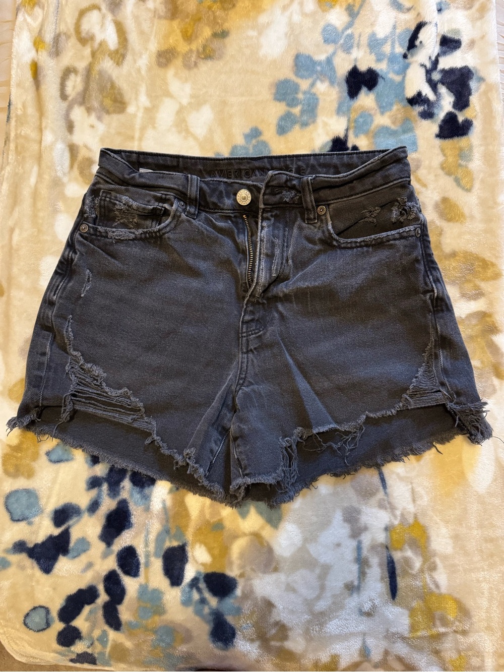 American Eagle Outfitters Black Distressed Denim Shorts